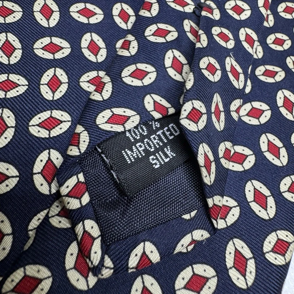 VTG Kenneth Cole 100% Imported Silk Men's Necktie Navy and Red Geometric Pattern